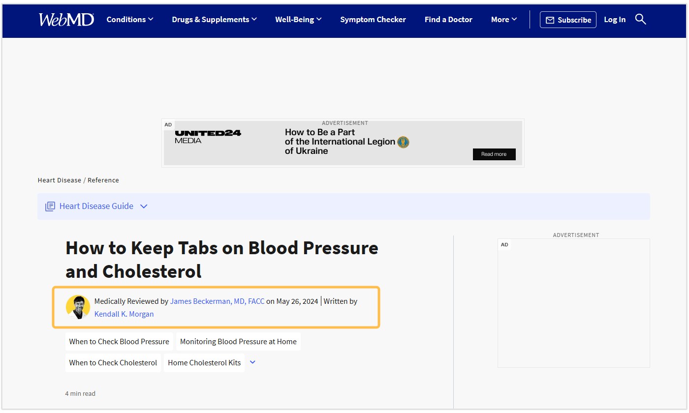 Ejemplo de artículo revisado médicamente en WebMD